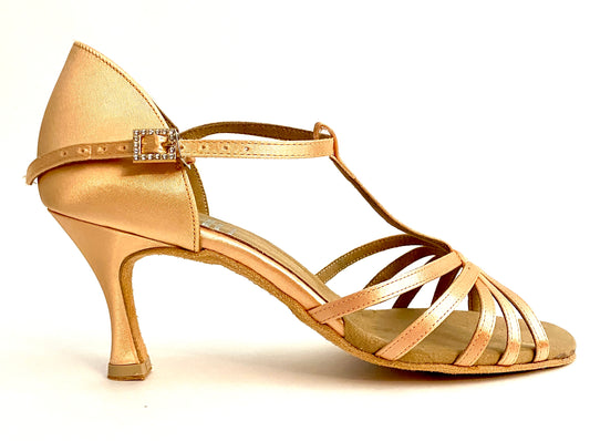 Women's Latin Dance Shoes Flesh Satin 2.5" Flare Heel 1401
