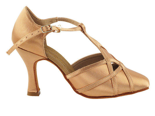 Women's Ballroom Dance Shoes S3801 Tan Satin 2.5" Heel